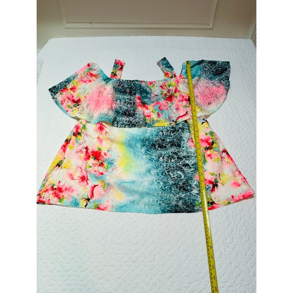 ASHLEY STEWART COLORFUL FLORAL OFF-SHOULDER RUFFLED TOP / SIZE 26/28